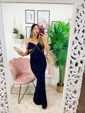 Abito lungo con dettaglio in strass Nero