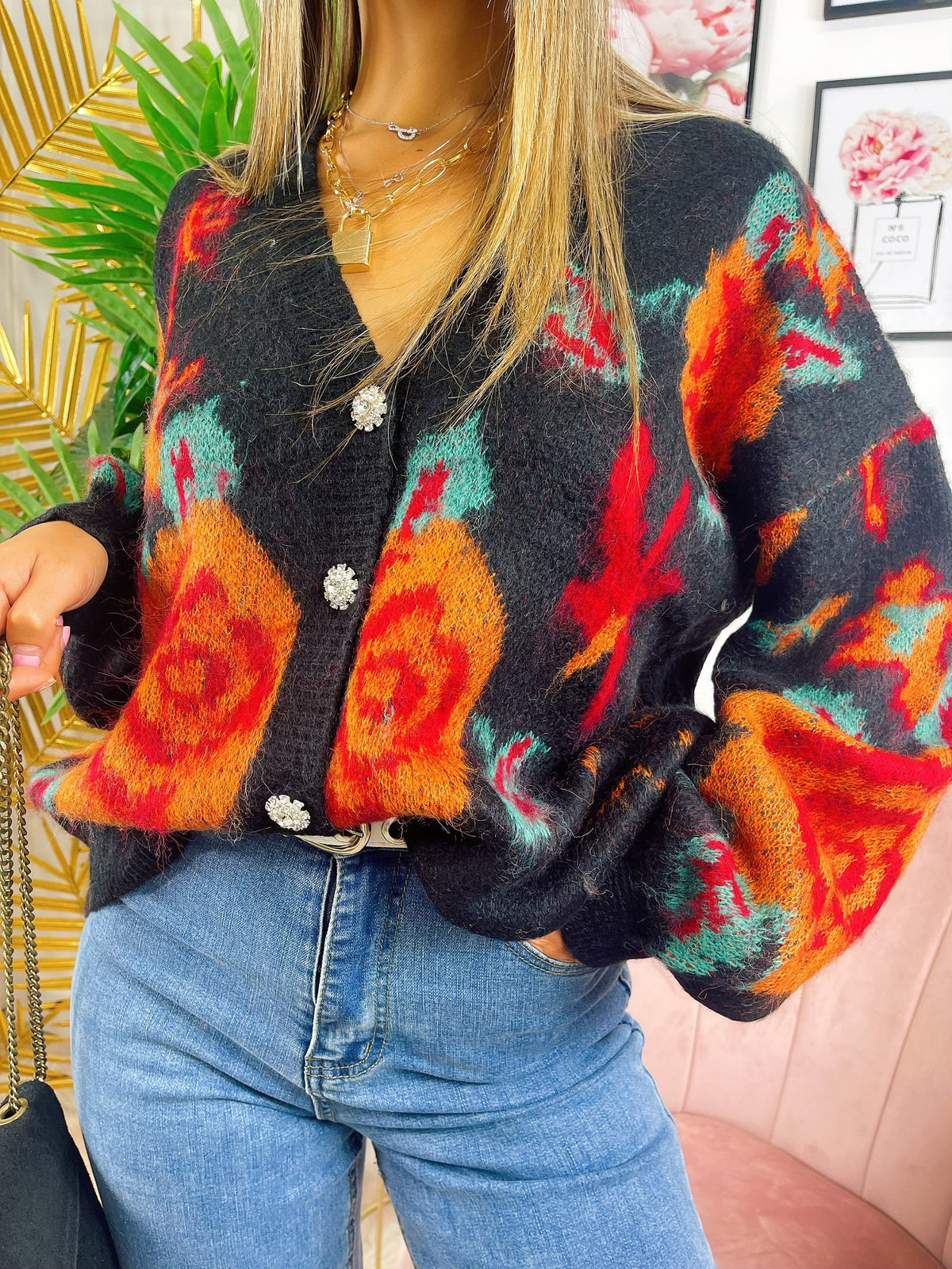Maglione gioiello con rose nero