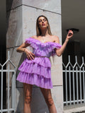 Abito a balze in tulle lilla