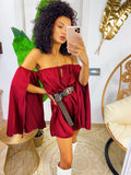 Tutina in raso con scollo a barchetta manica lunga bordeaux