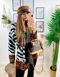 Cardigan Zebrato con frange e cinta