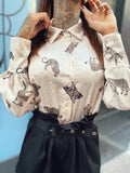 Camicia con stampa animalier beige