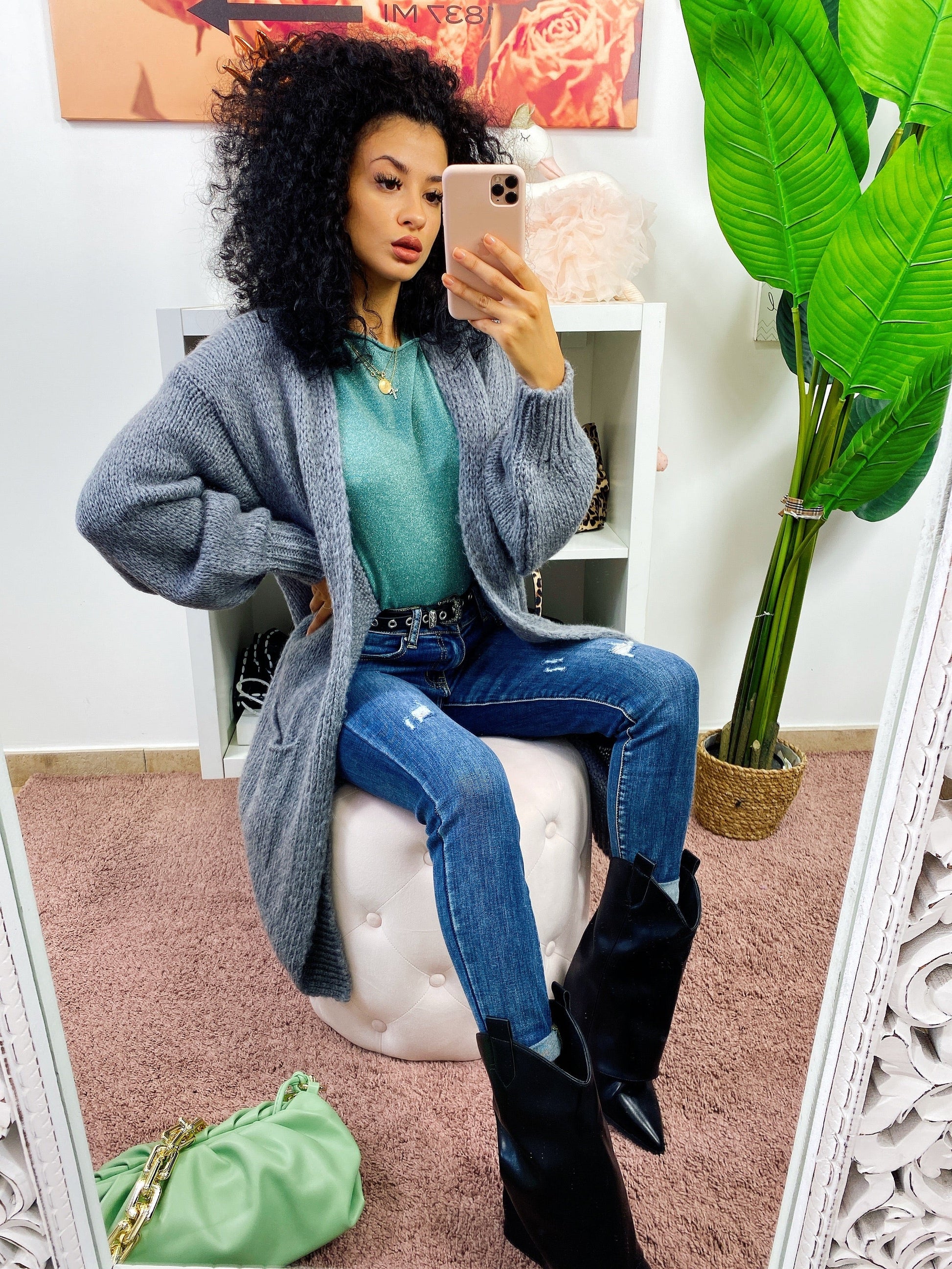 Cardigan lungo morbido grigio