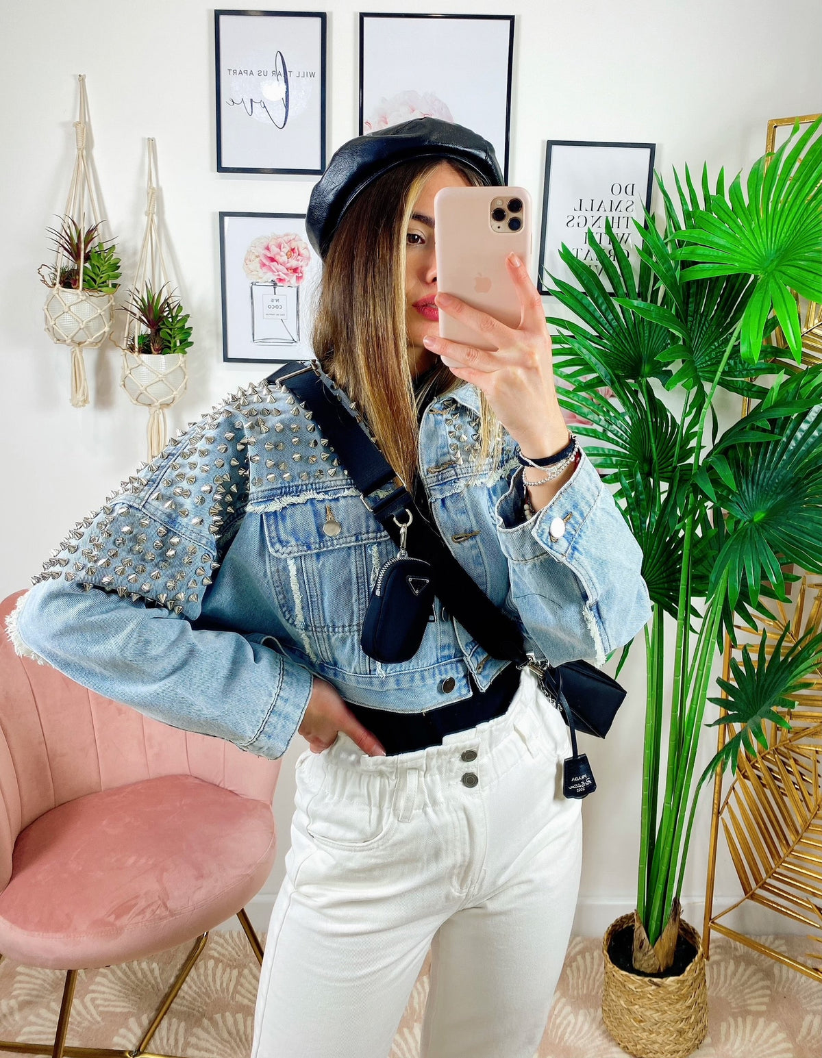 Giacca di jeans con borchie