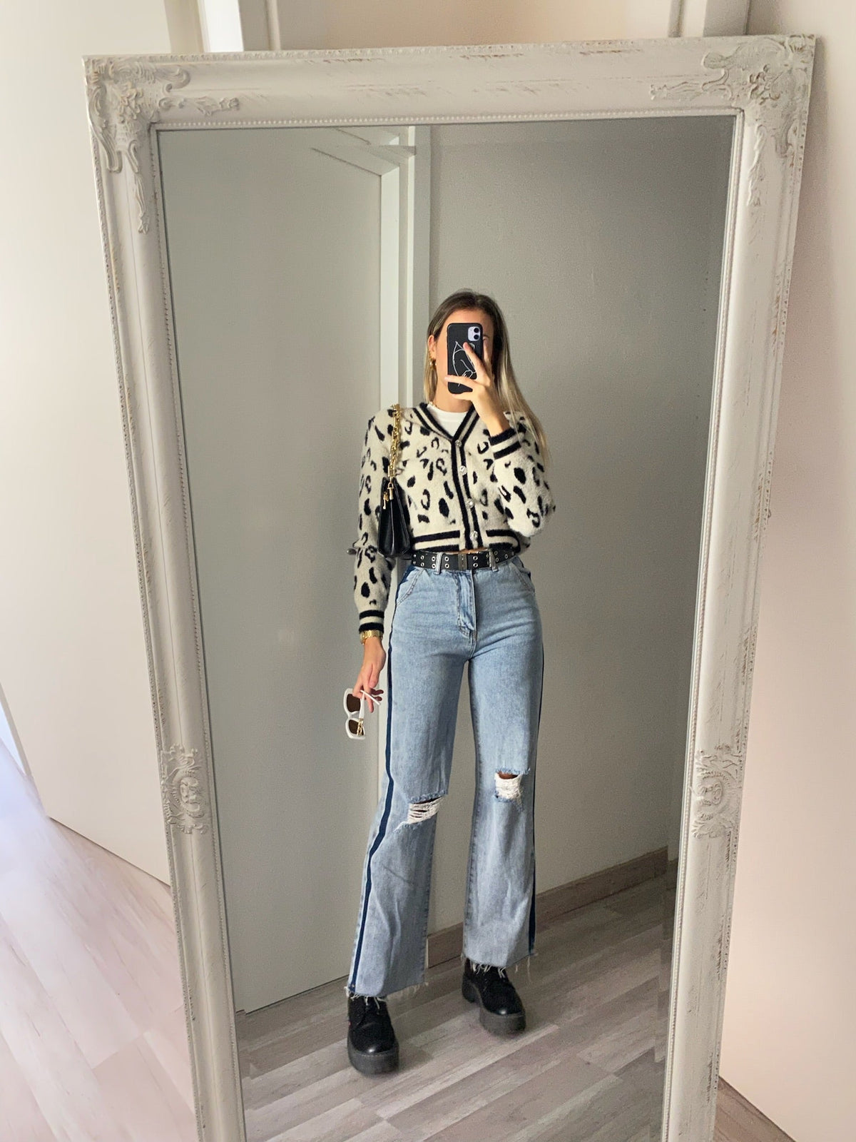 Cardigan animalier bianco nero