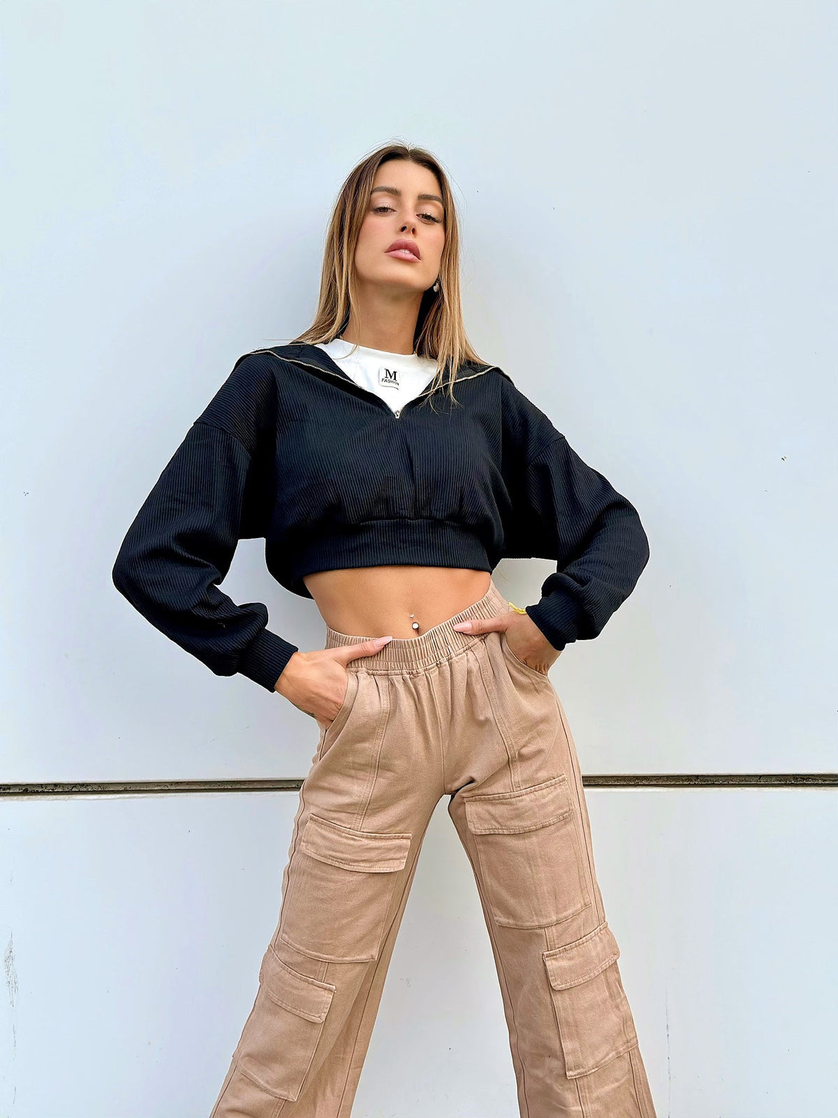 T-shirt più felpa crop