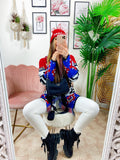 Cardigan con frange e cinta Rosso blu
