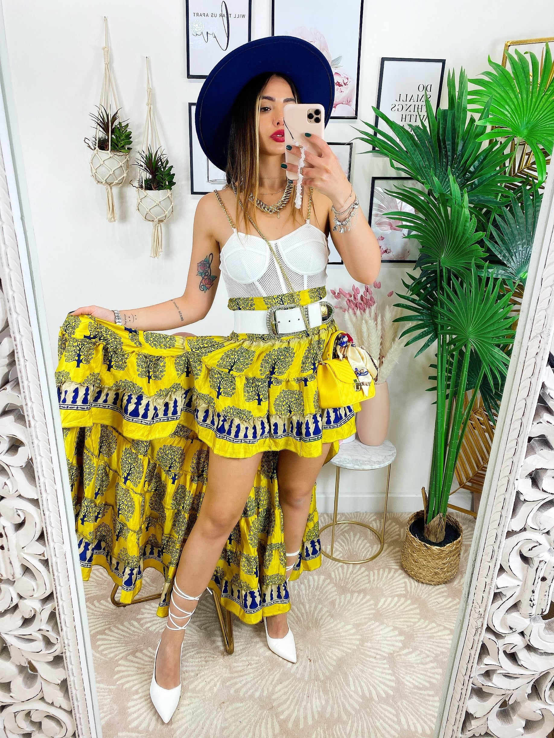 Gonna asimmetrica giallo blu