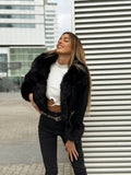 Giaccone di jeans nero pelo nero