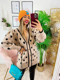 Maxi maglione camel a cuori