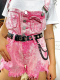 Salopette in jeans rosa sfrangiata
