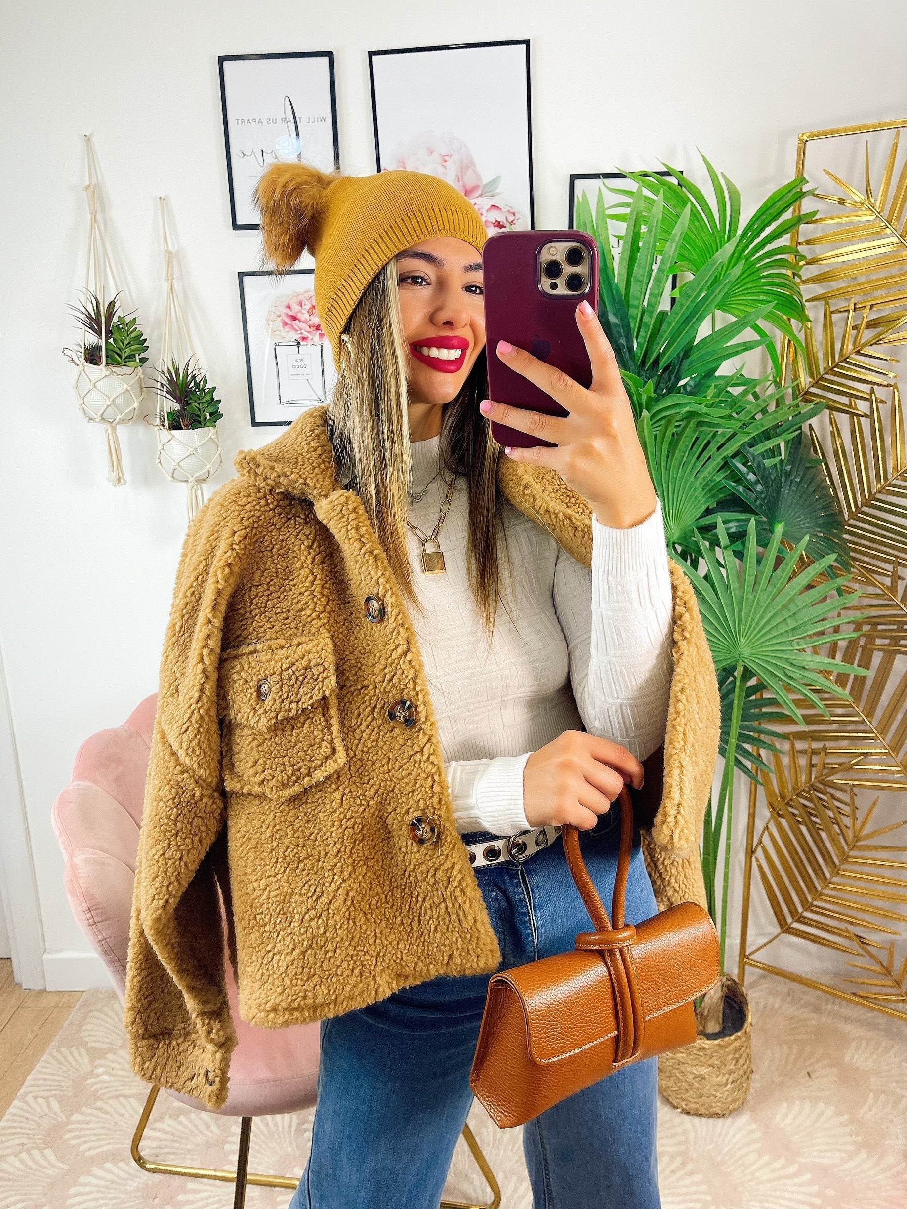 Cappotto corto Teddy camel
