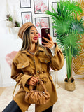 Giacca Camel in panno con cintura