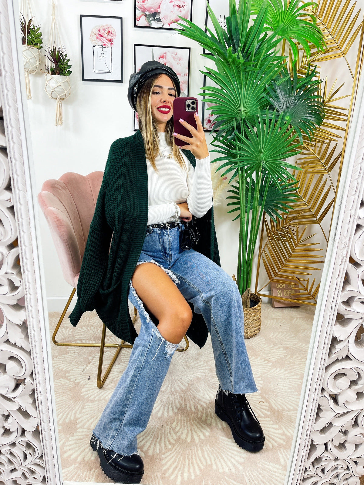 Cardigan lungo verde bottiglia