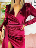 Abito lungo in velluto con maxi spacco Bordeaux