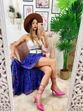 Gonna asimmetrica blu e Fuxia