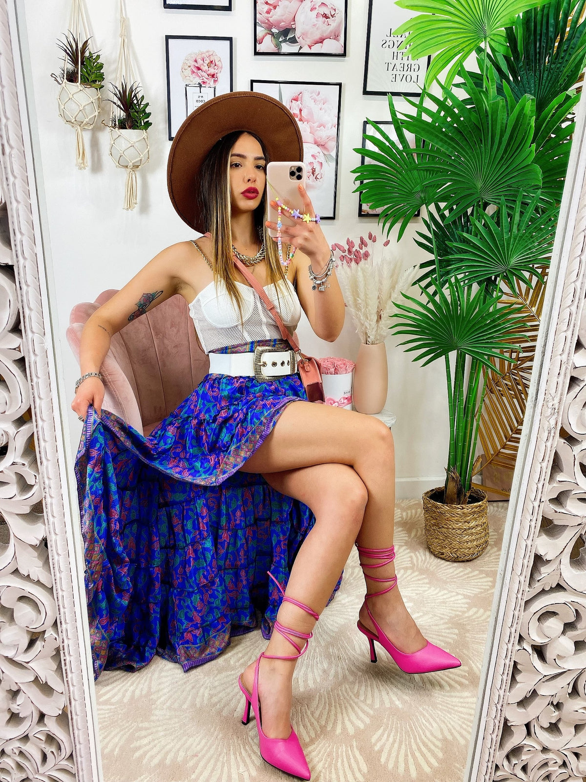 Gonna asimmetrica blu e Fuxia