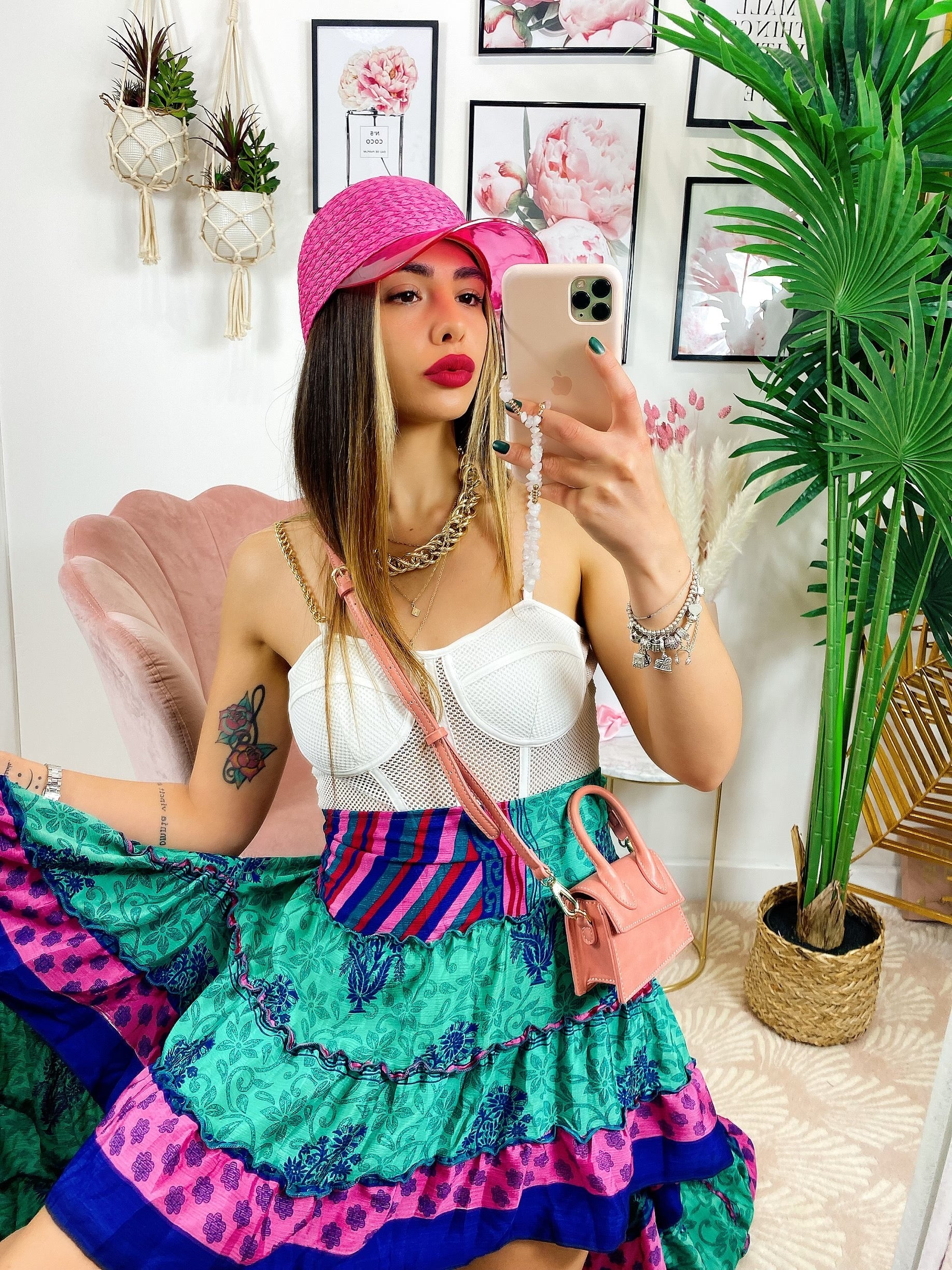 Gonna asimmetrica verde Fuxia blu