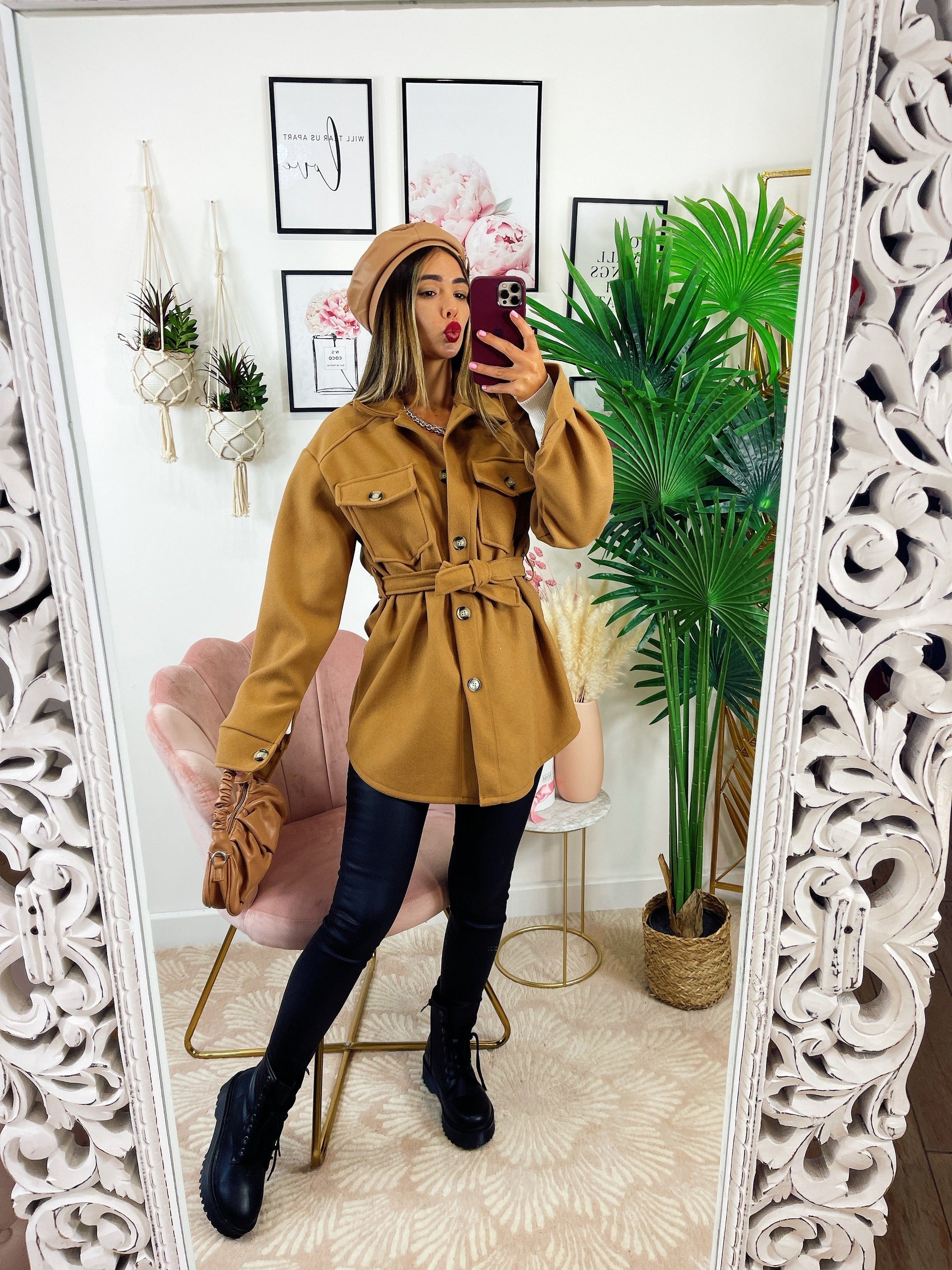Giacca Camel in panno con cintura