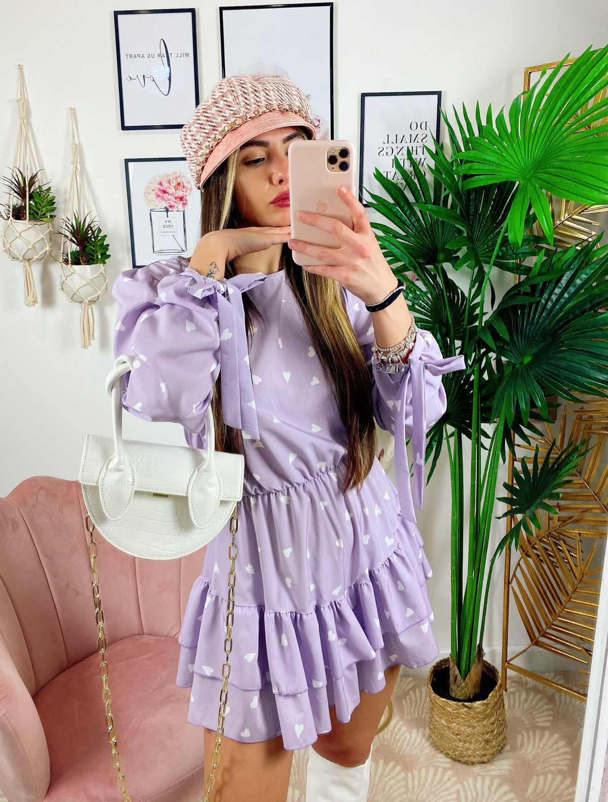 Tutina a Cuori con gonna a balze lilla