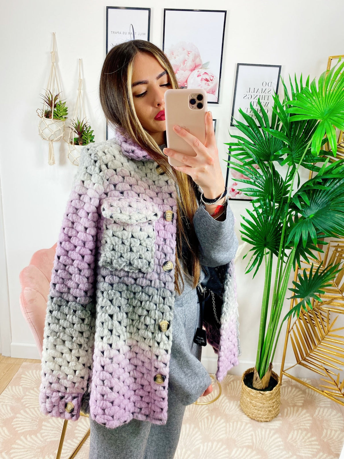 Giacca con bottoni Multicolor grigia e lilla
