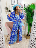 Kimono base floreale Blu
