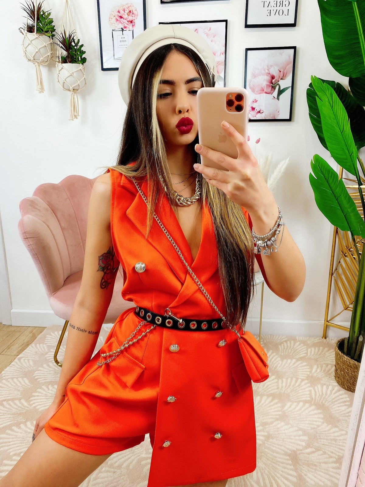 Tutina a Blazer con borsetta arancio