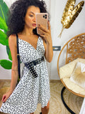 Abito con gonna ampia a pois bianco