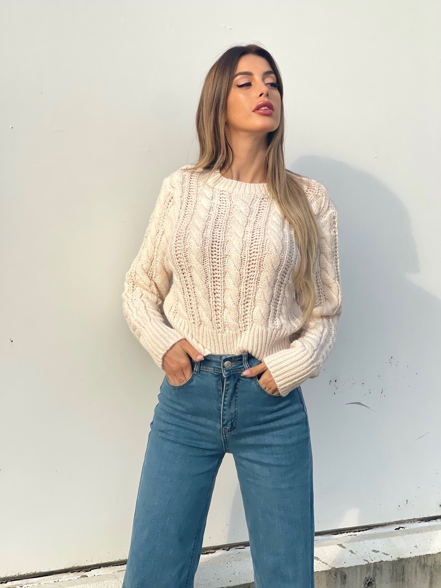 Maglione a trecce Panna