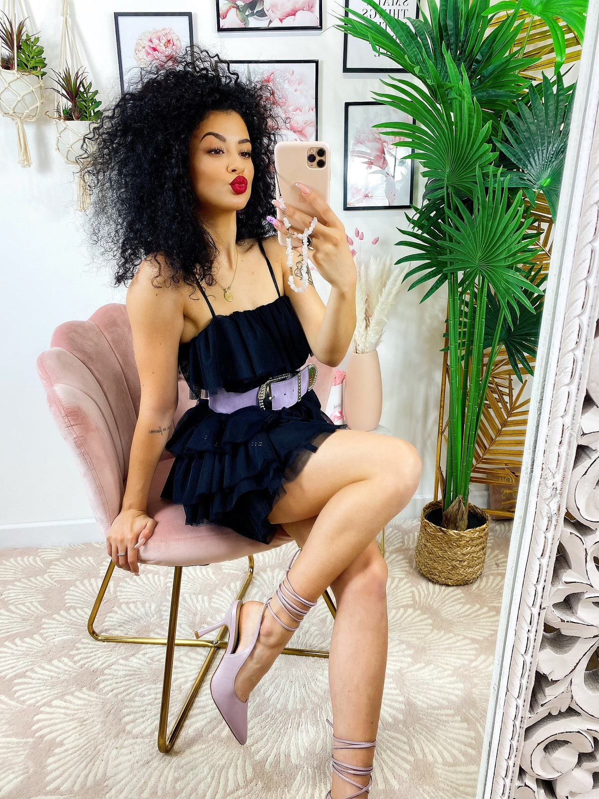Abito in tulle a balze Venere Nero