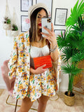 Completo Giacca e Short fiori Arancio