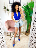 Short in jeans stampa zebrata