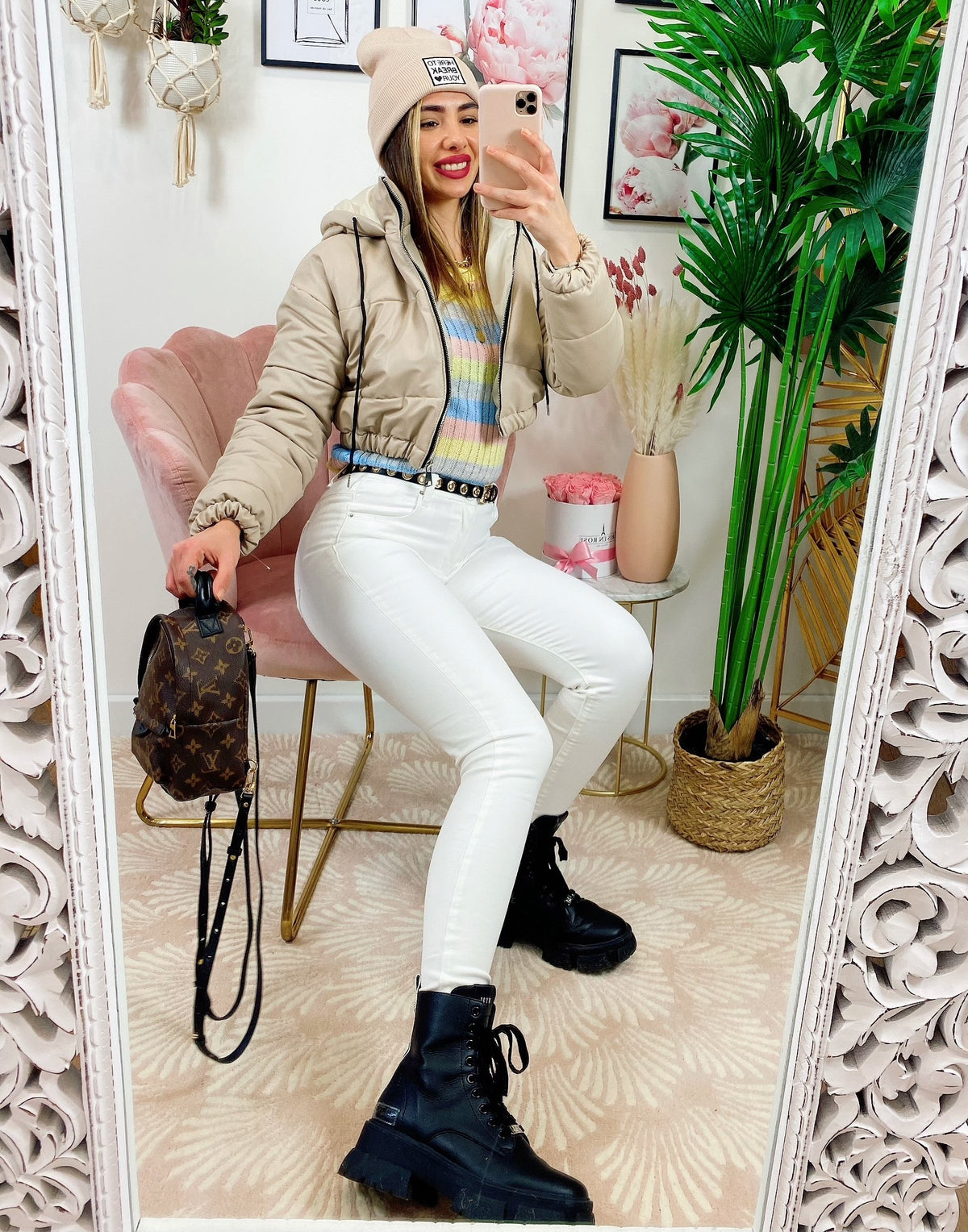 Bomber crop in ecopelle Beige