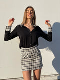 Camicia nera con dettaglio tweed