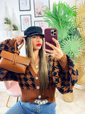 Cardigan con gioiello a trama Camel nero