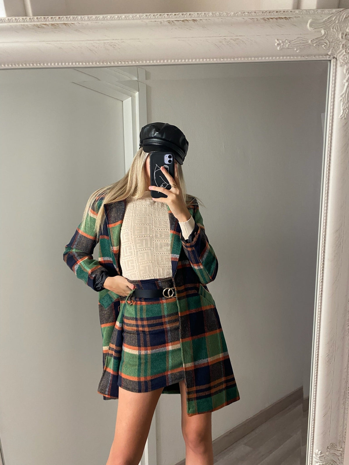 Cappotto check trama verde