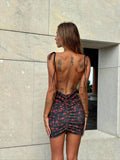 Abito corto push up fiori rossi