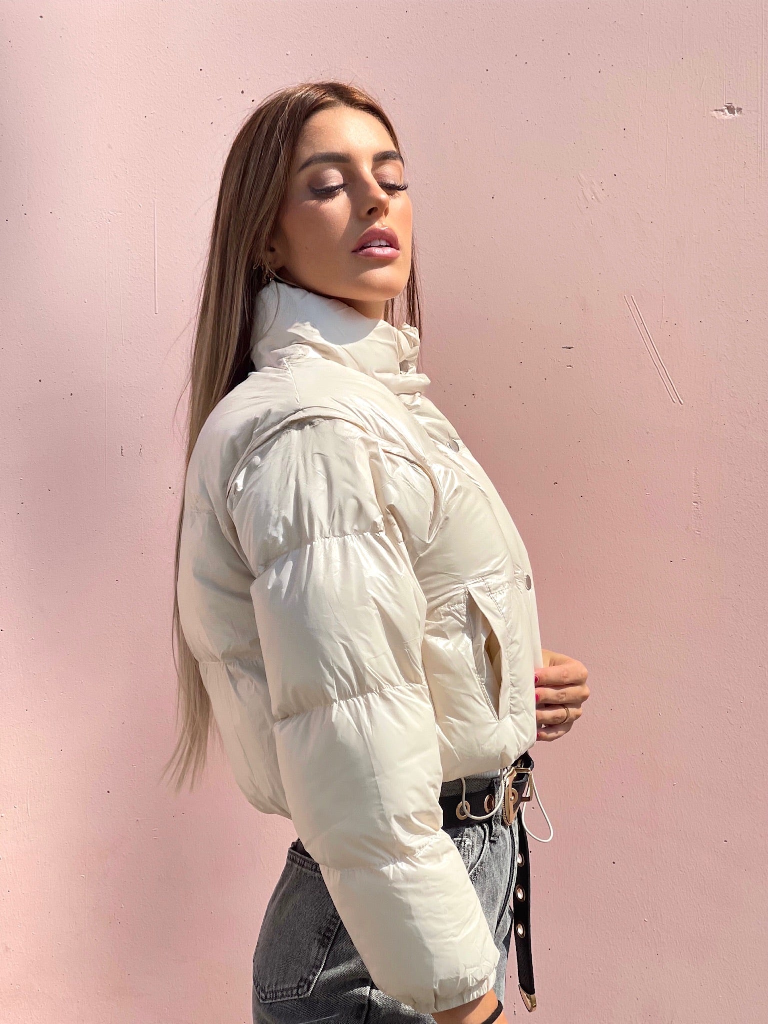 Piumino Crop beige