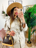 Abito a camicia con cintura beige