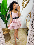 Abito a balze in cotone rosa