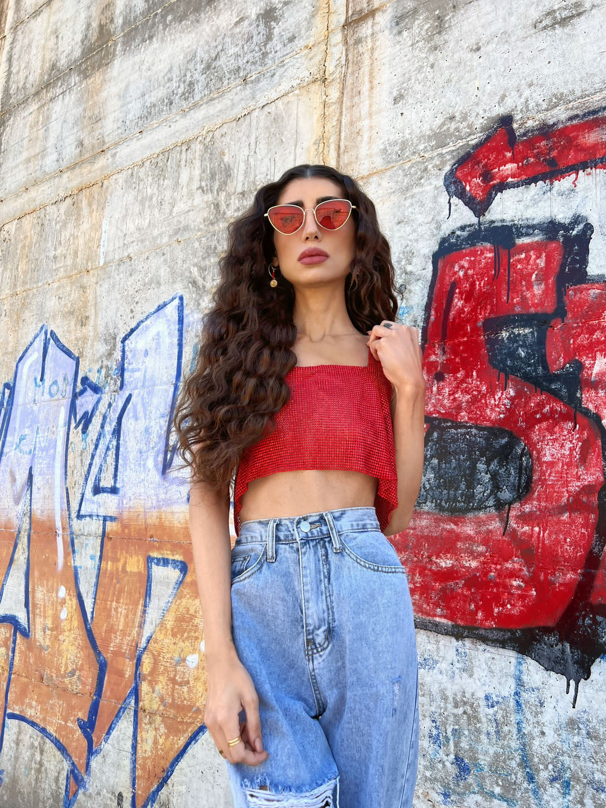 Top luxsequin rosso