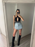 Gonna pantalone in jeans con cintura