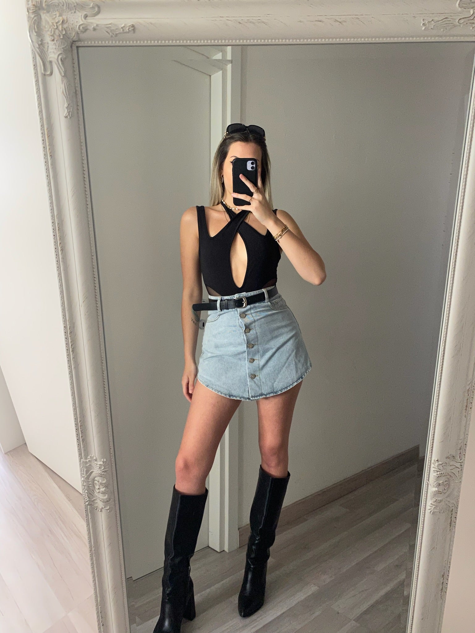 Gonna pantalone in jeans con cintura