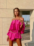 Tutina Fuxia scollo a barchetta e balze