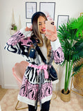 Cardigan Rosa Angel con frange e cinta
