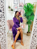 Abito glitterato lungo con nodo Purple