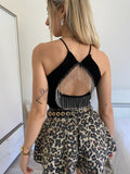 Top nero con frange