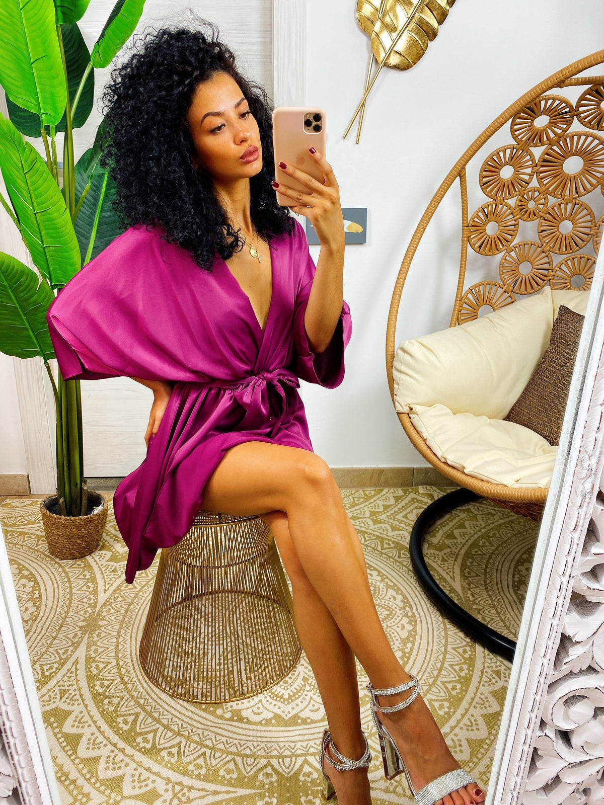 Abito a kimono in raso con cintura peonia