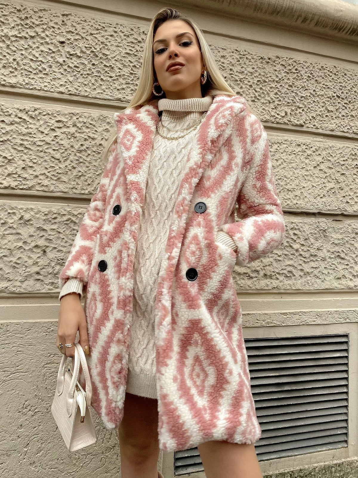 Cappotto Teddy bianco rosa