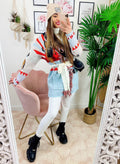Cardigan con frange stampa cavallo Celeste
